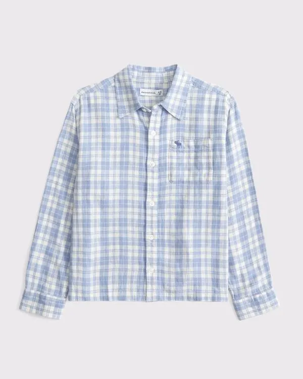 long-sleeve linen-blend icon shirt