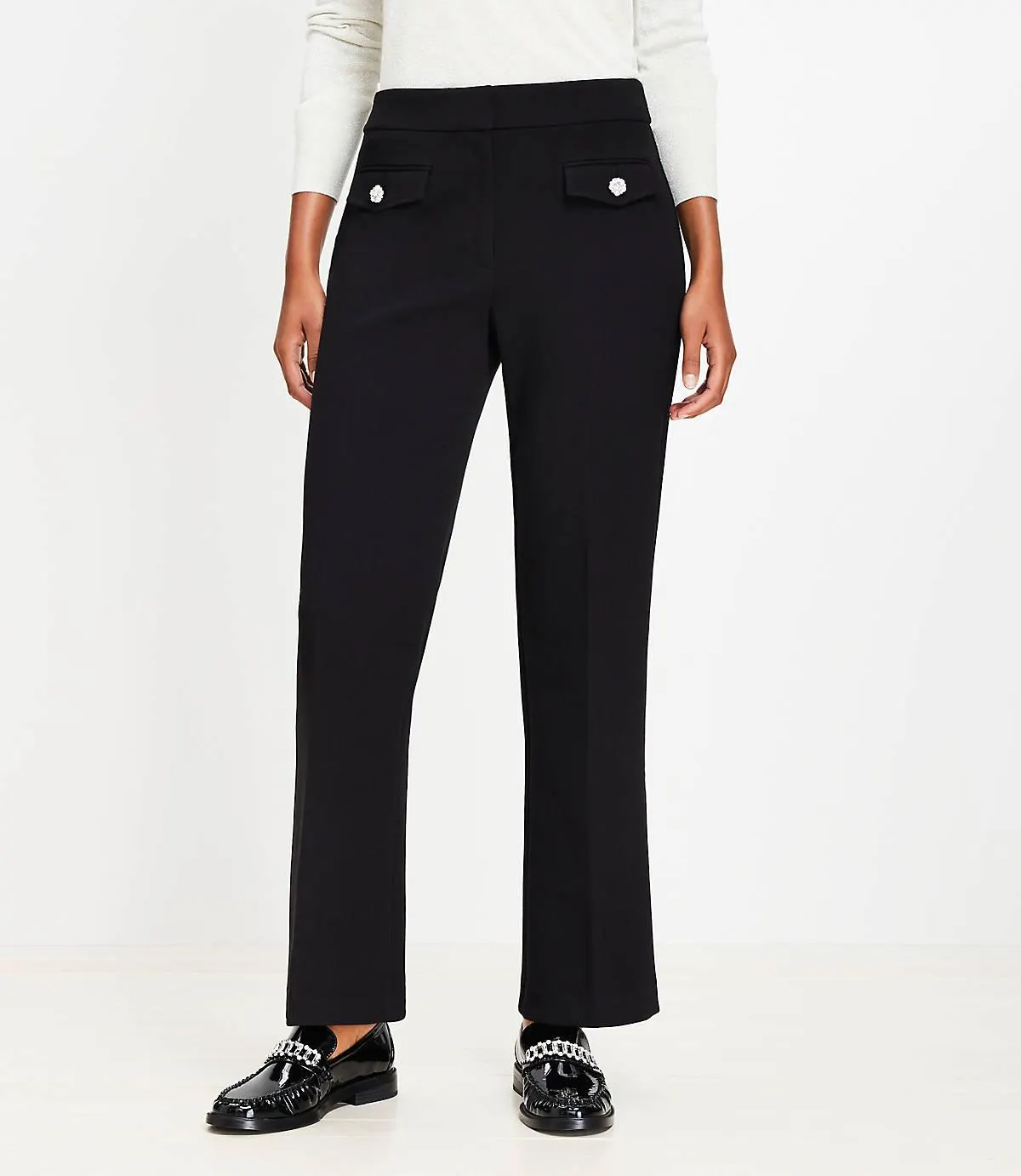 Curvy Sparkle Button Sutton Ankle Flare Pants in Textured Doubleface