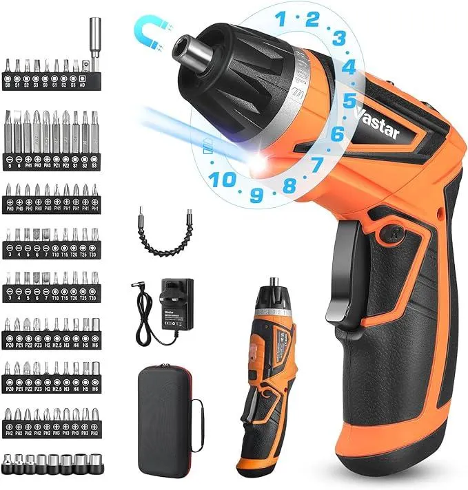 Vastar 8V Cordless Electric Screwdriver, 89Pcs Rechargeable Power Screwdriver Kit in Carrying Case, with 10+1 Torque Settings, Dual Position Handle, Battery Indicator, Flexible Shaft, LED Light