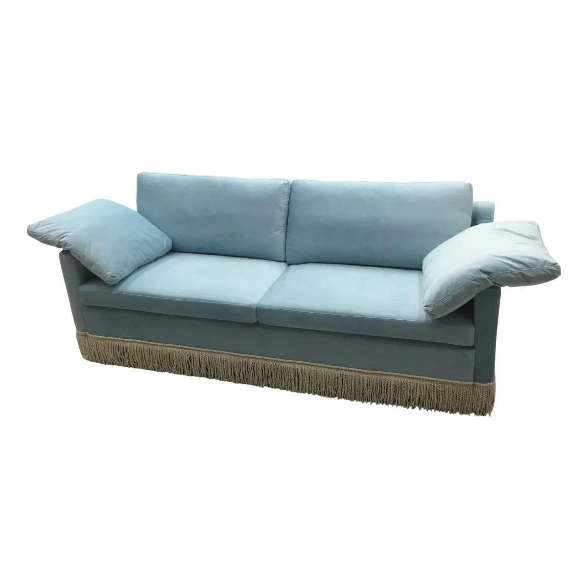 Velvet & Fringe Sky Blue Hallie Sofa With Custom Matching Slipcover