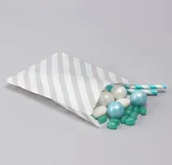 Silver Gray Stripes Paper Treat Bags (Package of 10 pieces)