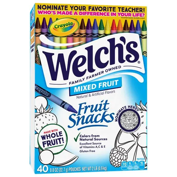 Welch's Fruit Snacks & Crayola Gluten-Free Mixed Fruit Soft Fruit Snacks for Halloween, .8 oz, 40 Count