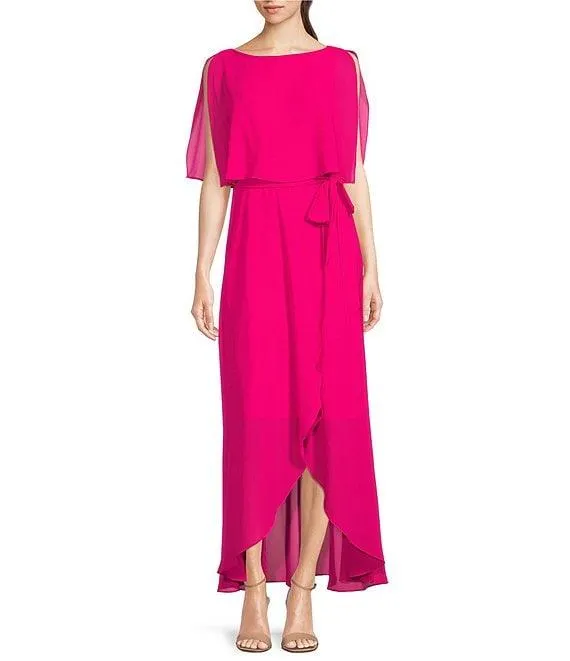 Split Sleeve Tie Waist Round Neck High-Low Popover Dress