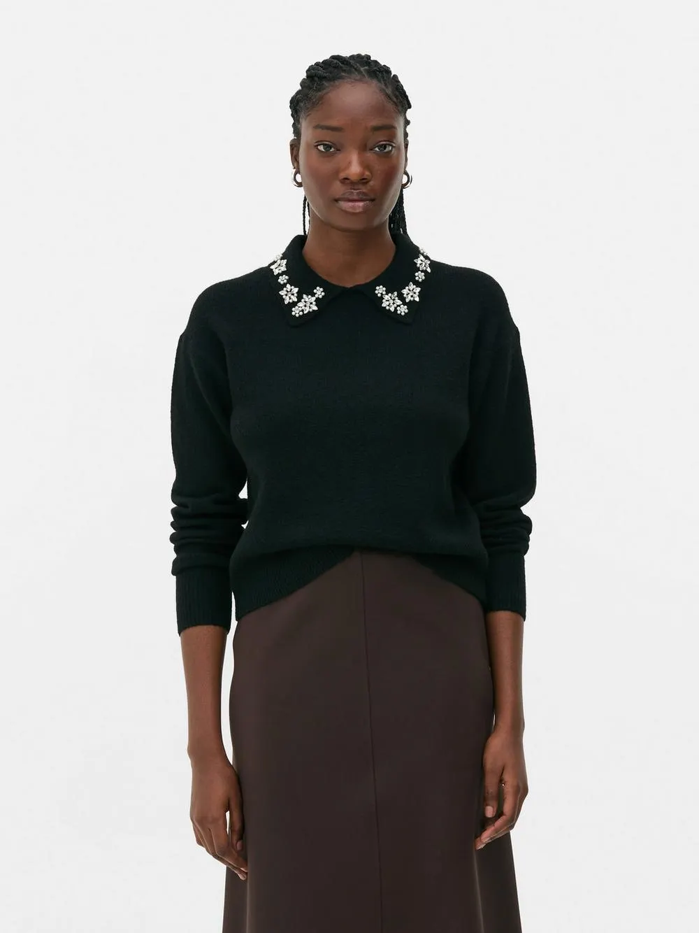 Embroidered Jewel Collar Sweater