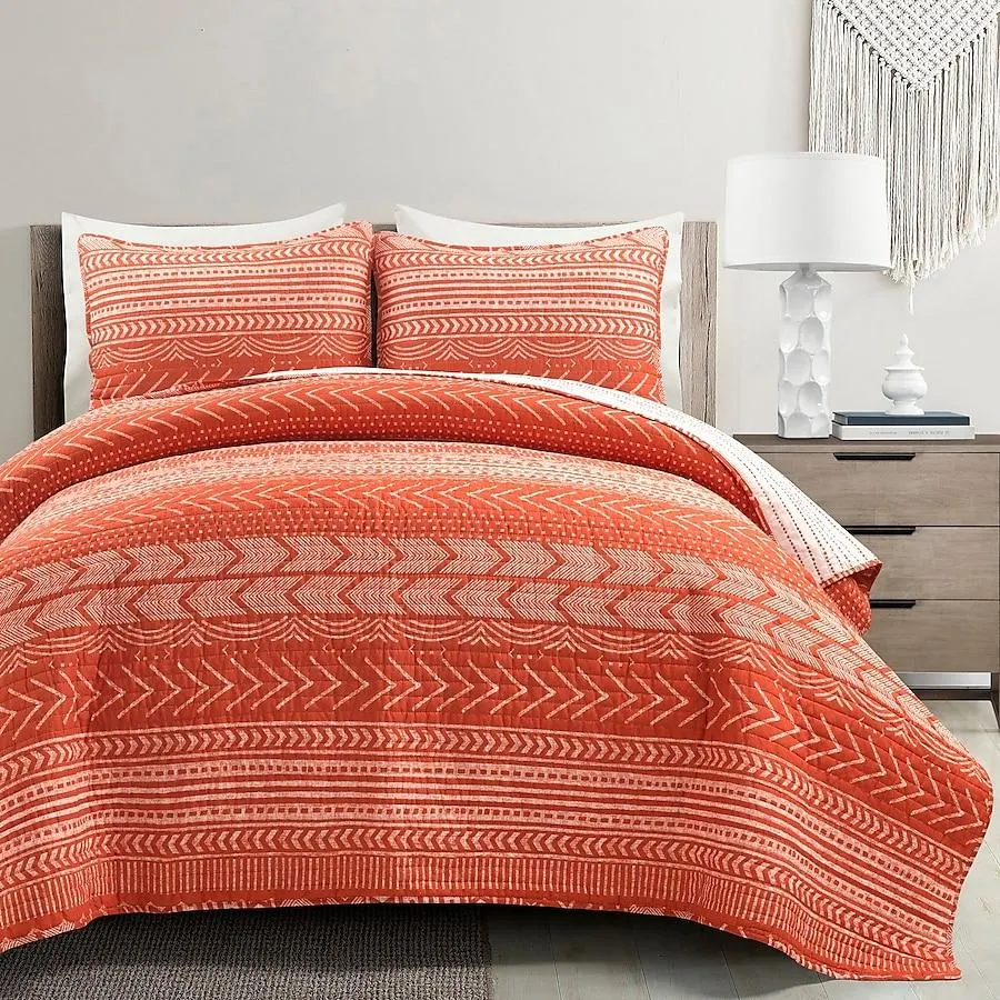 Lush Decor Burnt orange Geometric Reversible Full/Queen Quilt Cotton