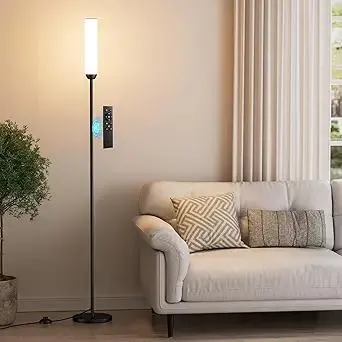 Ambimall LED Floor Lamp with Remote Control, 65" Standing Lamp with Stepless Adjustable 3000K-6500K Colors & 5%-100% Brightness, Foot Switch(Black)