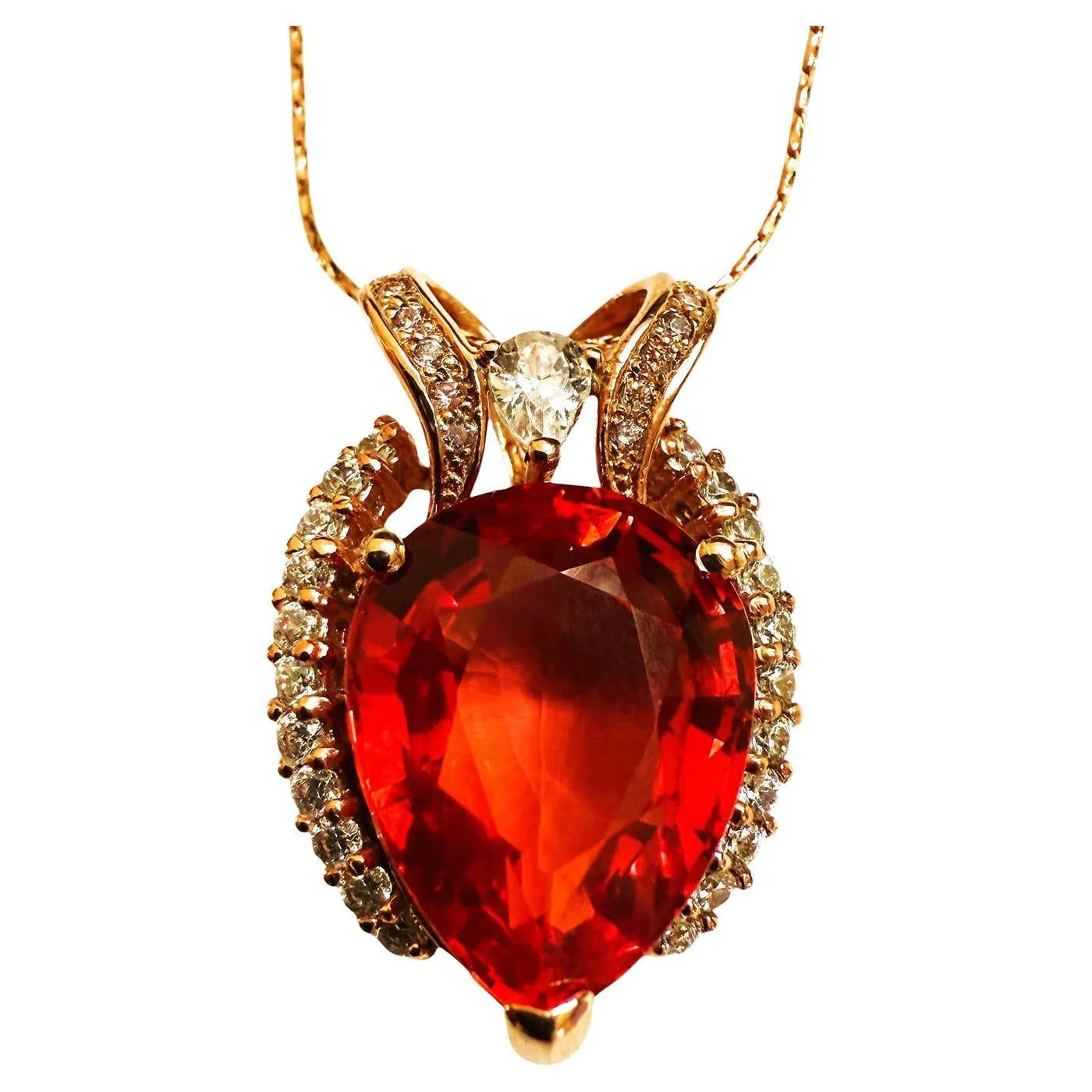 New 4.5 Carat Sunset Red Sapphire & Diamond Cut Sapphire R Gold Sterling Neckla