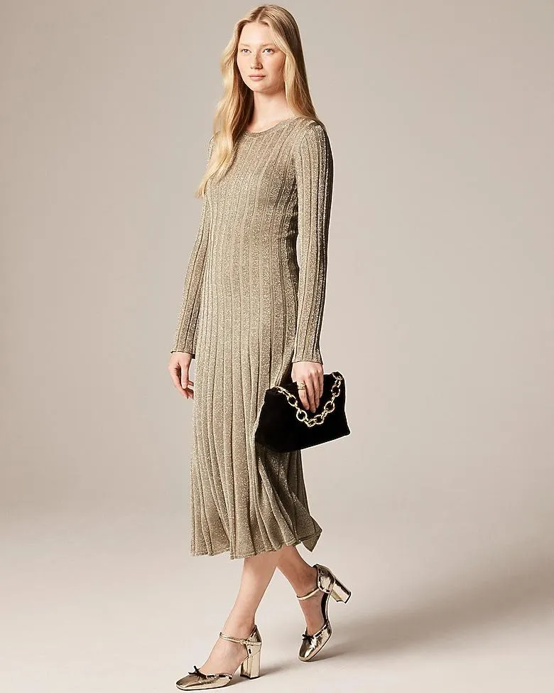 Rib-knit flare midi dress with Lurex® metallic threads