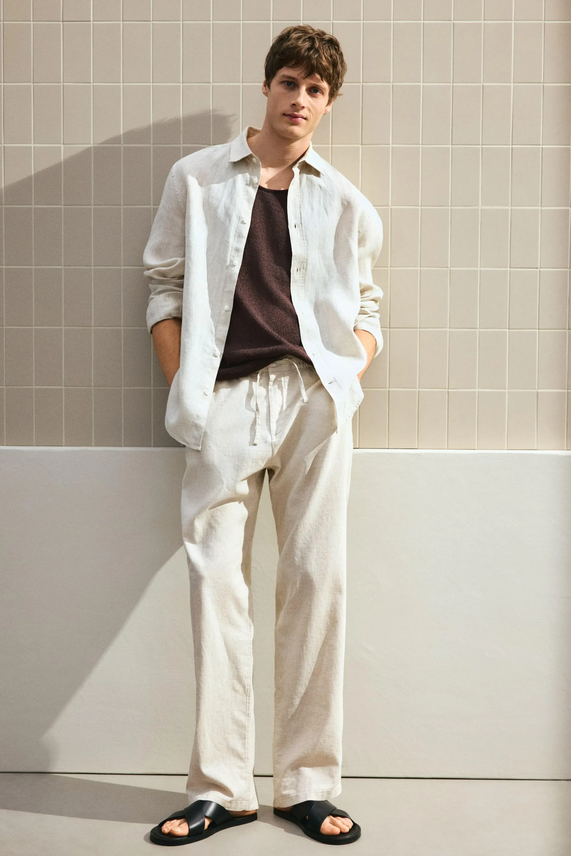 Regular-Fit Linen-Blend Pants