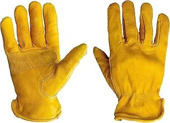 G & F Premium Genuine Grain Cowhide Leathers with Reinforced Patch Palm Work Gloves, Drivers Glove, 3 Pair Pack