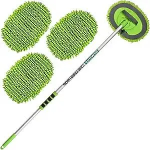 62'' Car Wash Brush with Long Handle Chenille Microfiber Car Wash Mop Mitt Kit Scratch-Free Car Cleaning Brush Care Kits with Replacement Head Supplies for Cars RV Truck Boat