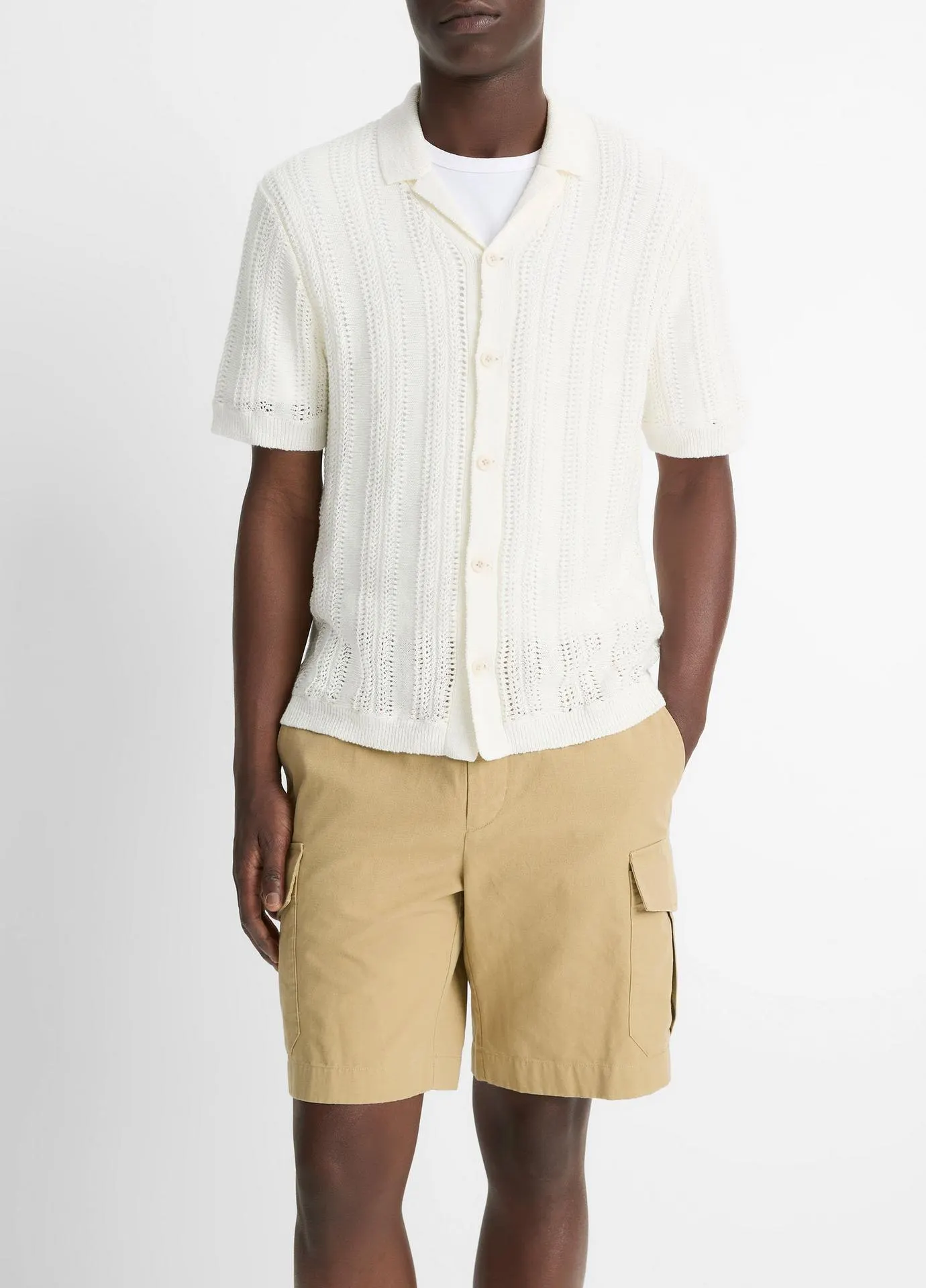 Cotton & Linen-Blend Crochet Cabana Shirt