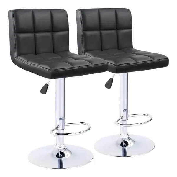 Bar Stools Adjustable Armless Swivel PU Leather Barstools Set of 2