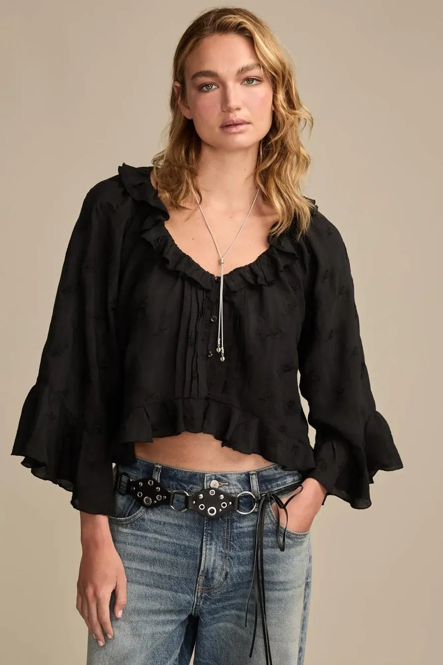 ruffle v neck long sleeve blouse