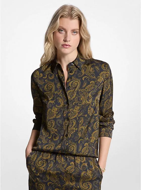 Paisley Print Satin Pajama Shirt