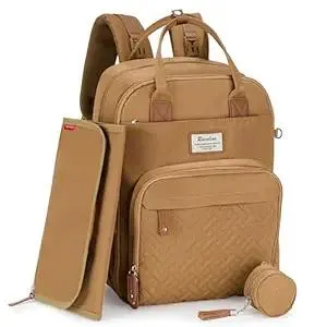 RUVALINO Diaper Bag Backpack, Multifunction Travel Pack Maternity Baby Changing Bags, Large Capacity, Waterproof, Golden Brown
