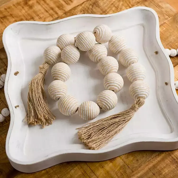 Whitewashed Ribbed Bead Garland