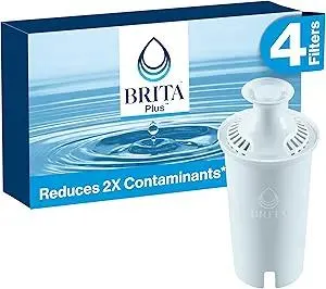 Brita Plus Water Filter, BPA-Free, High-Density Replacement Filter for Pitchers and Dispensers, Reduces 2x Contaminants*, Lasts Two Months or 40 Gallons, Includes 4 Filters