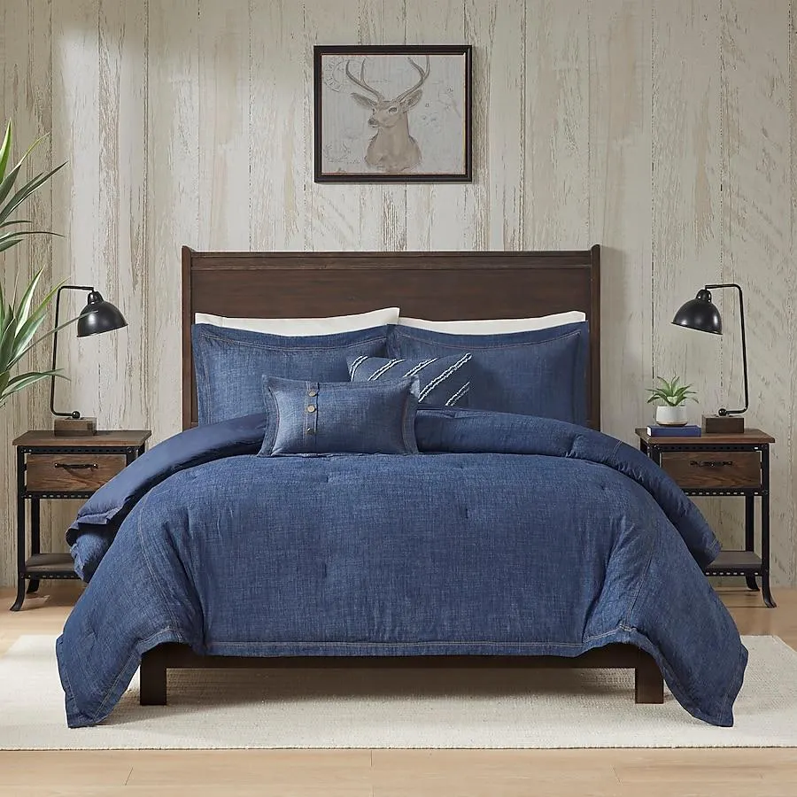 WOOLRICH 100 cotton 5 -Piece Blue Queen Comforter Set