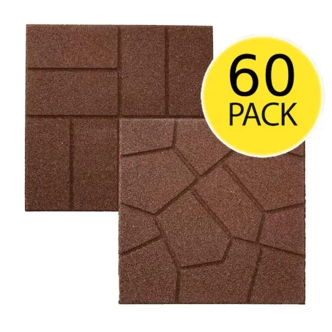 Rubberific 16-in L x 16-in W x 0.75-in H Square Brown Rubber Paver Multi-pack