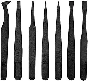 7pcs Precision Anti-static Tweezers, Marrywindix Plastic Tweezers for Electronics Jewelry-making Repairing