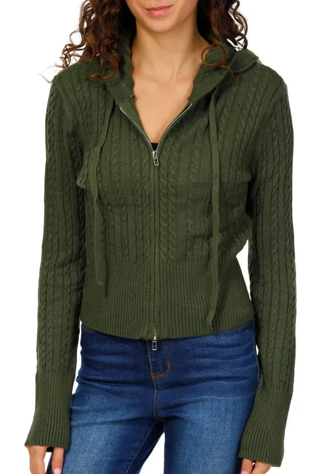 No Comment Juniors Cable Knit Zip Hoodie