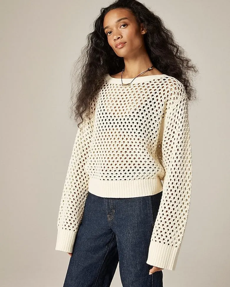 Pointelle boatneck sweater
