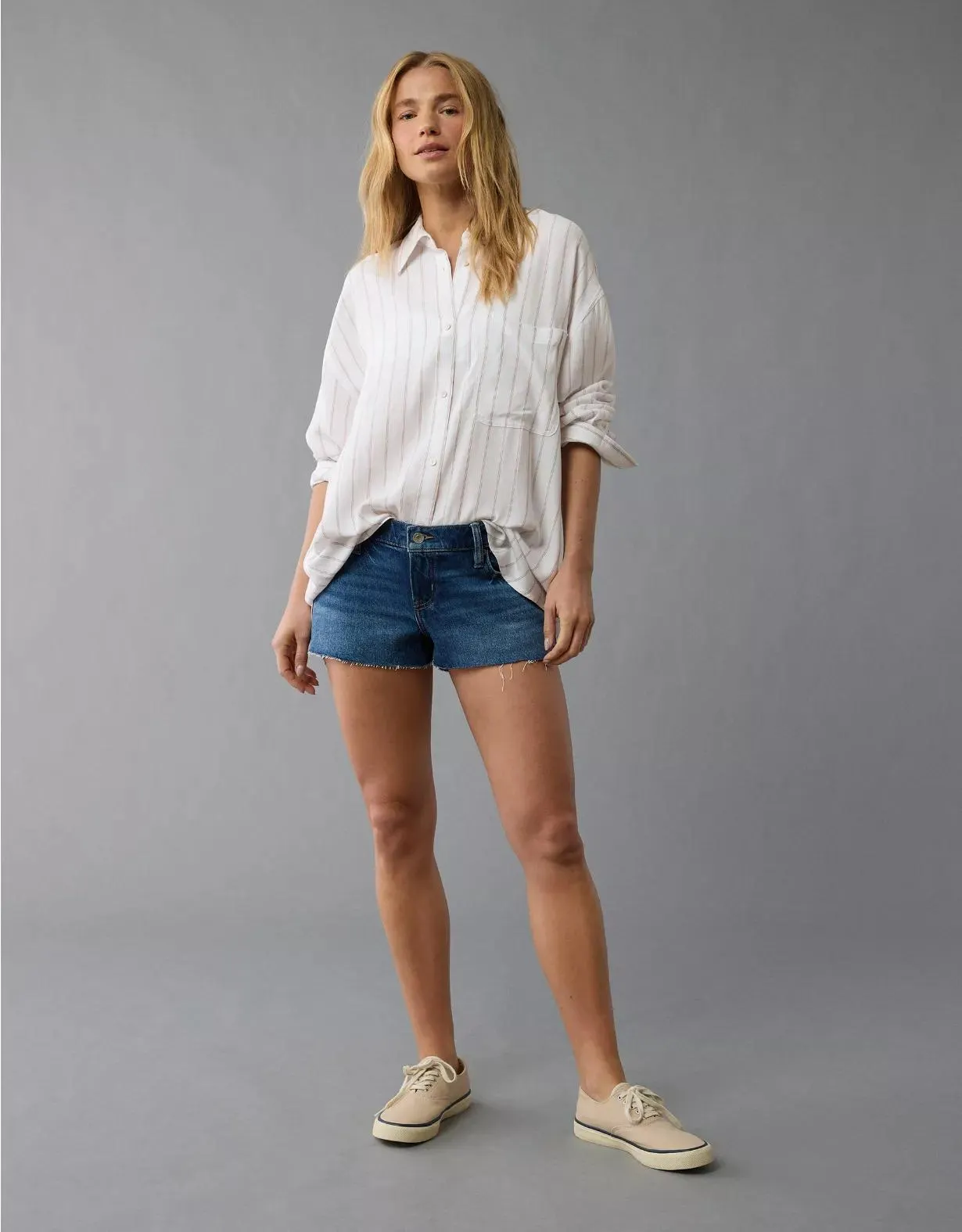 AE Long-Sleeve Tie Back Button-Up Shirt