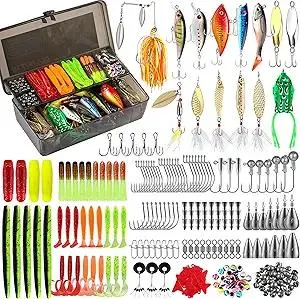 PLUSINNO Fishing Lures, 292/210Pcs Tackle Box with Tackle Included, Crankbaits, Hooks, Weights, Fishing Accessories kit, Fishing Bait Lure Gear Kit Gift for Men Bass,Trout