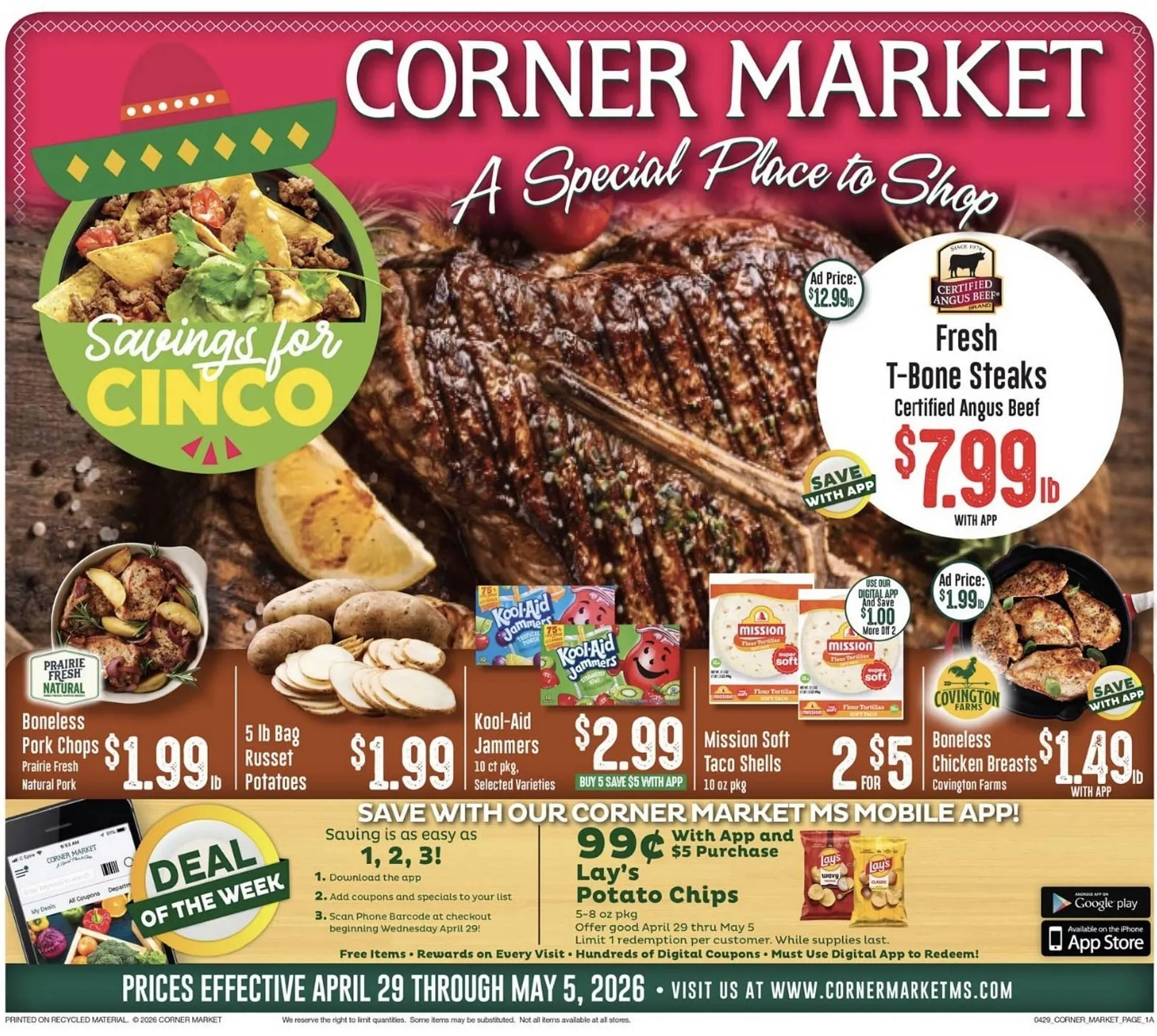 Weekly promotion Corner Market weekly ad spanning from April 29 to May 5 2026 - Page 1 for Catalogue 365