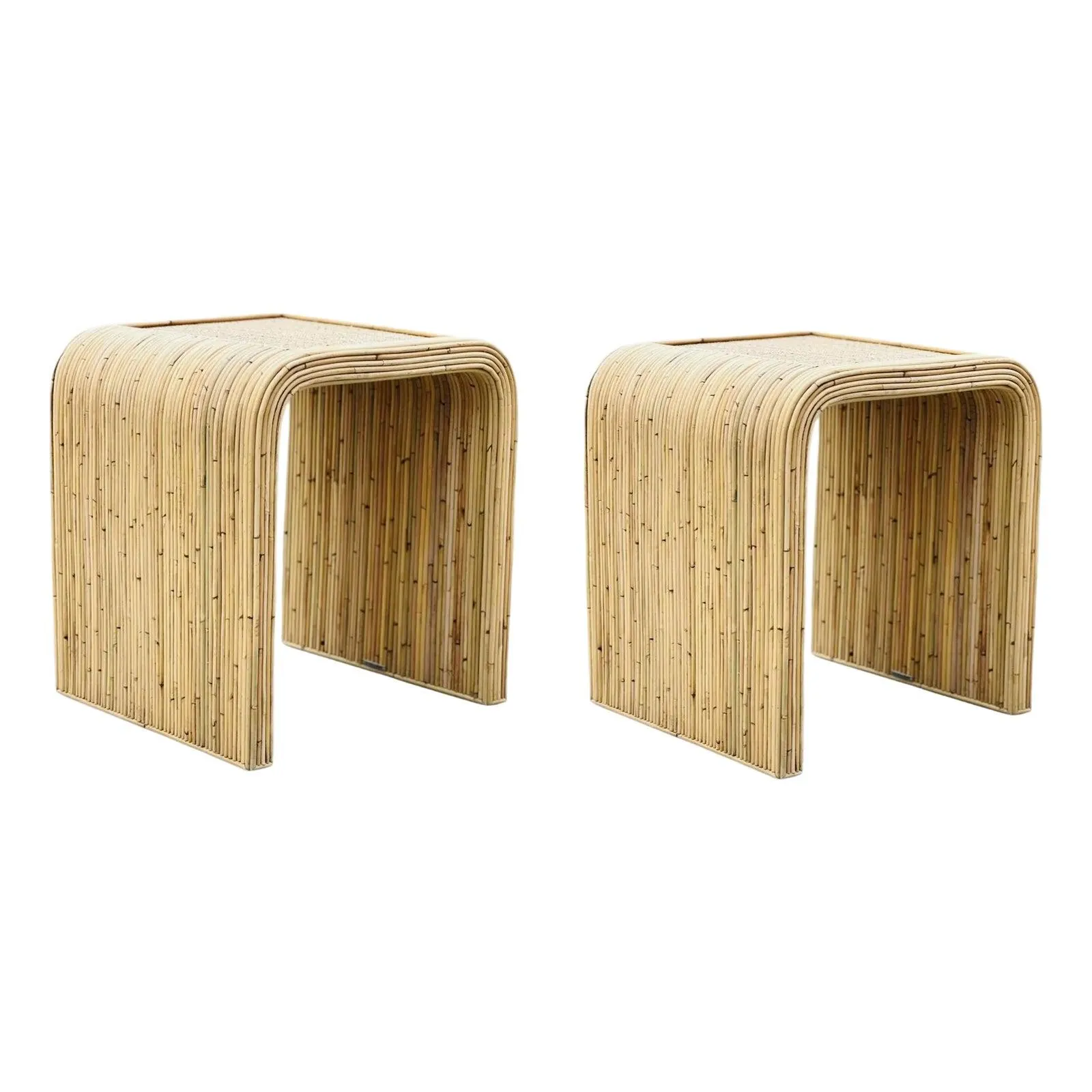Pair Karl Springer Style Pencil Reed Side Tables/Bedside Tables