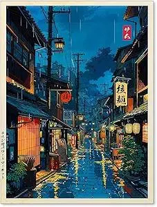 Podafu Japanese Tokyo Tea House Wall Art Poster - 12x16in Unframed Canvas Print for Bedroom Decor