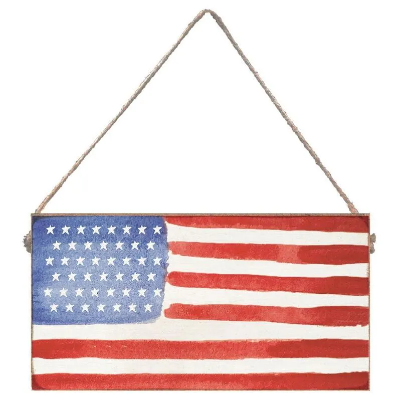 Rustic Marlin Watercolor Flag Twine Hanging Sign - 6" x 11"