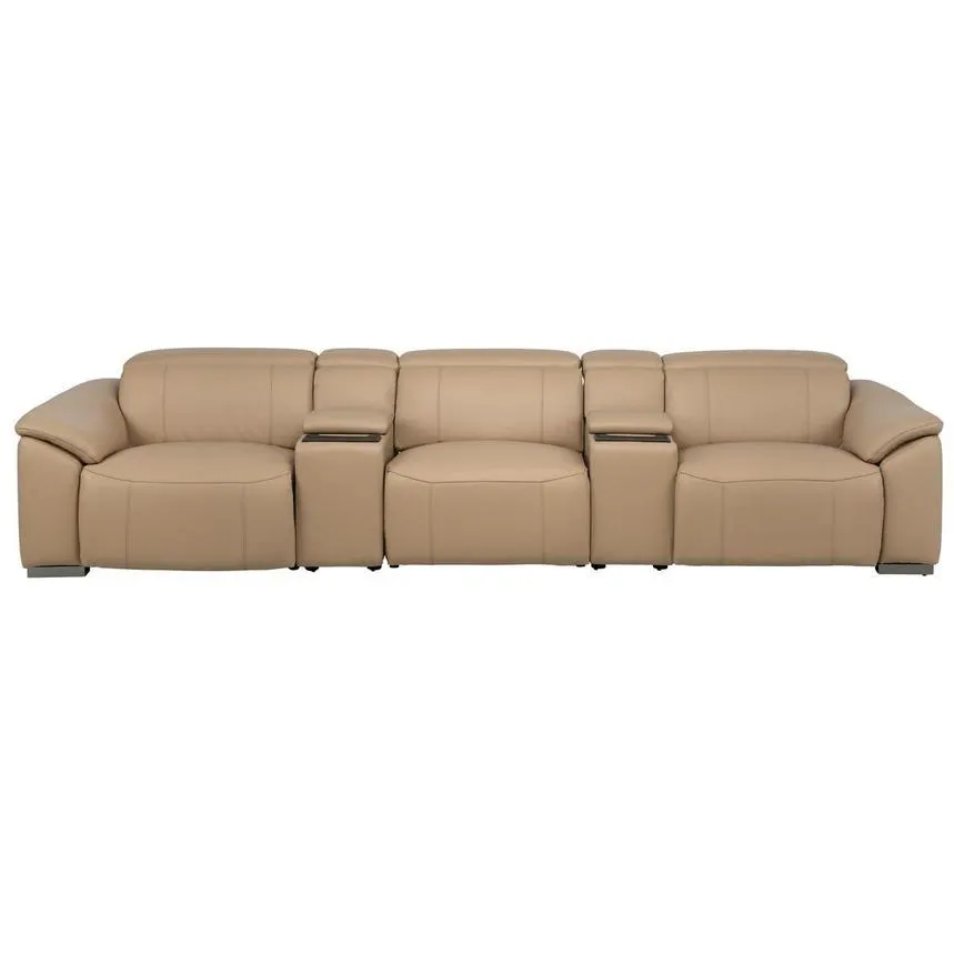 Cordova Dark Cream Home Theater Leather Seating with 5PCS/2PWR