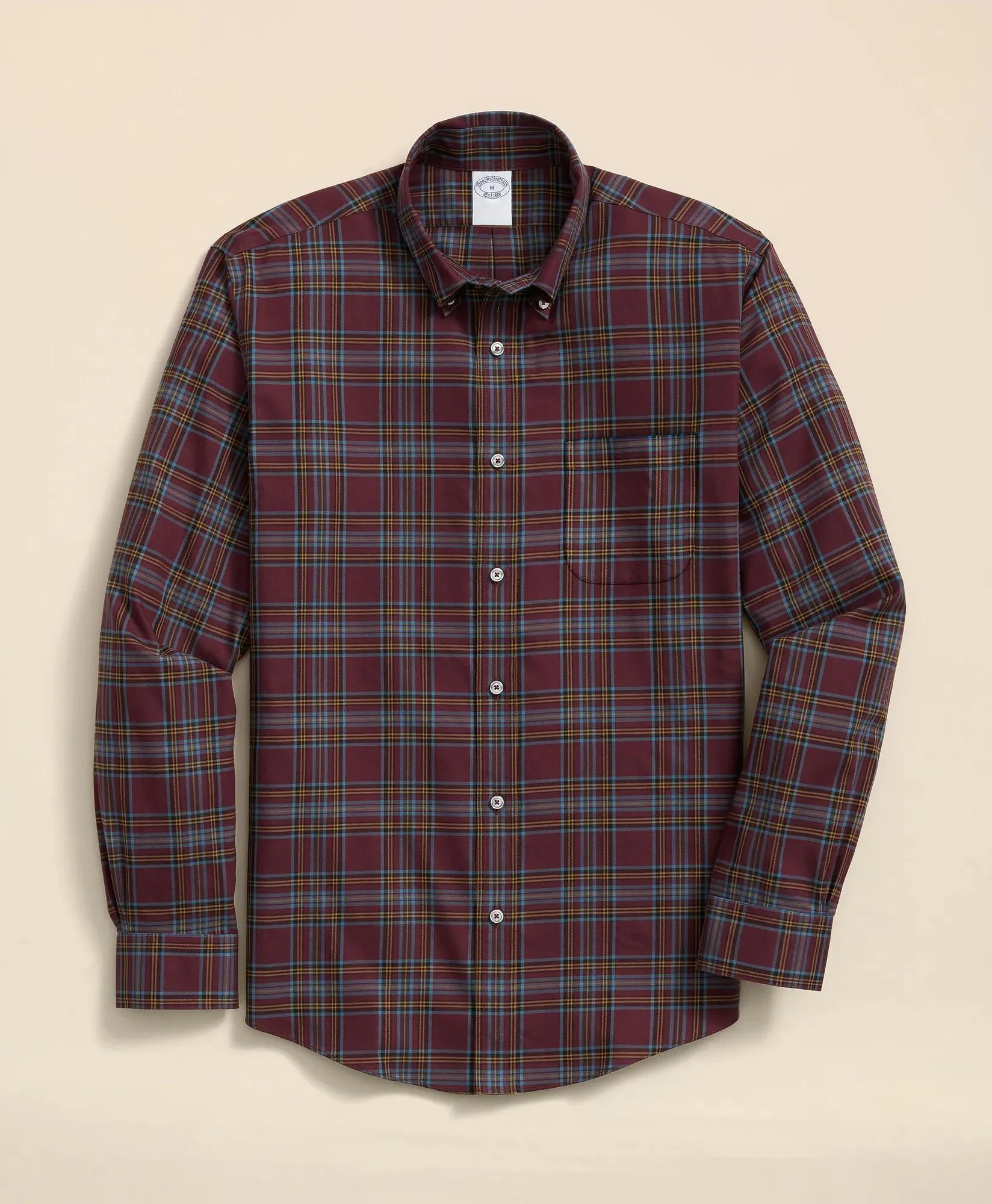 Stretch Supima ® Cotton Non-Iron Twill Polo Button Down, Plaid Sport Shirt
