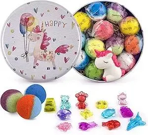 Bath Bombs for Kids, 12pcs Bath Bombs with Surprise Crystal Toys Inside, Handmade Natural and Organic Bubble Bath Fizzies, Birthday Easter Gift for Girls and Boys