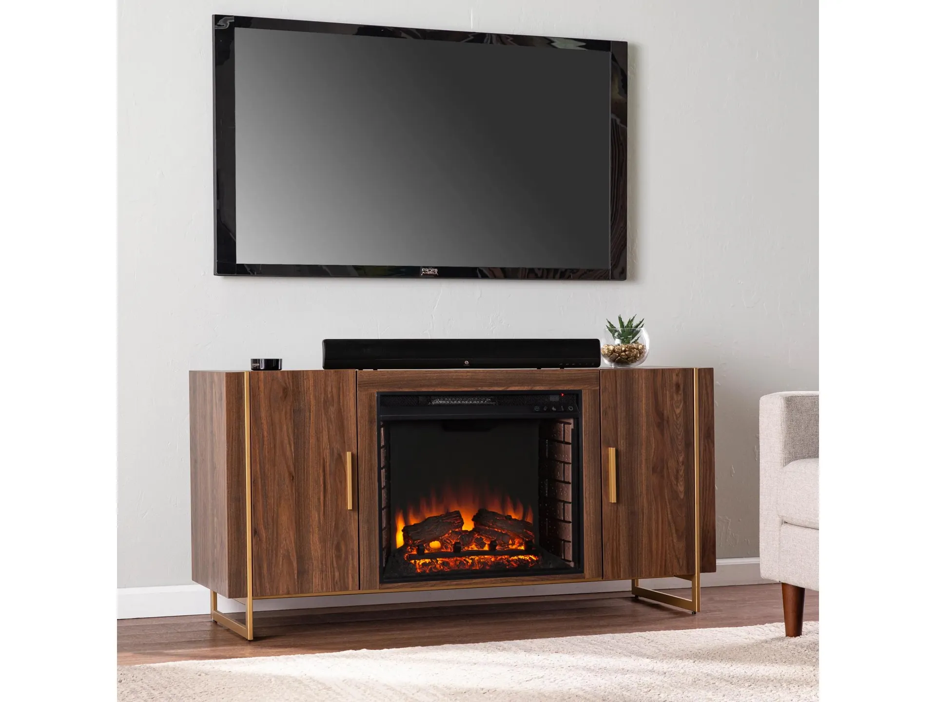 Southern Enterprises Furniture Reslyn 55" TV Stand with Electric Fireplace