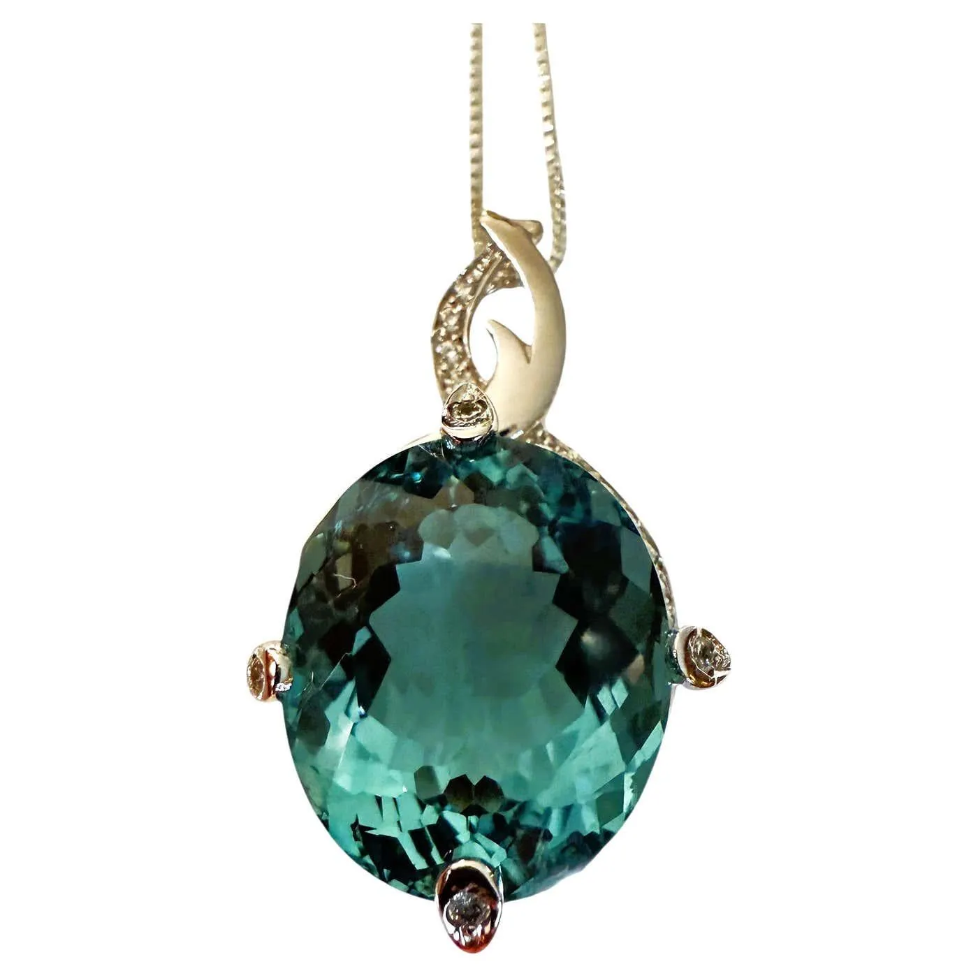 New 18.70 Carat Aquamarine & Diamond Cut Sapphire Sterling Pendant Necklace