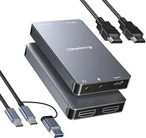 Aluminum HDMI Capture Card, USB 3.0 1080P 60FPS Audio Video Capture Card for Streaming/Gaming/Video Conference, 4K@30Hz Input & Pass-Through Capture Card for Nintendo Switch/PS5/Xbox/Camera/PC