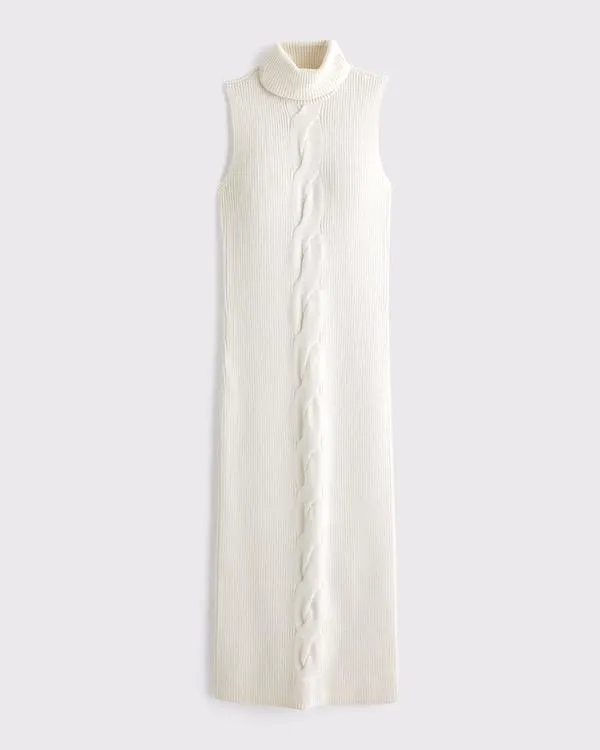 Turtleneck Cable Midi Sweaterdress