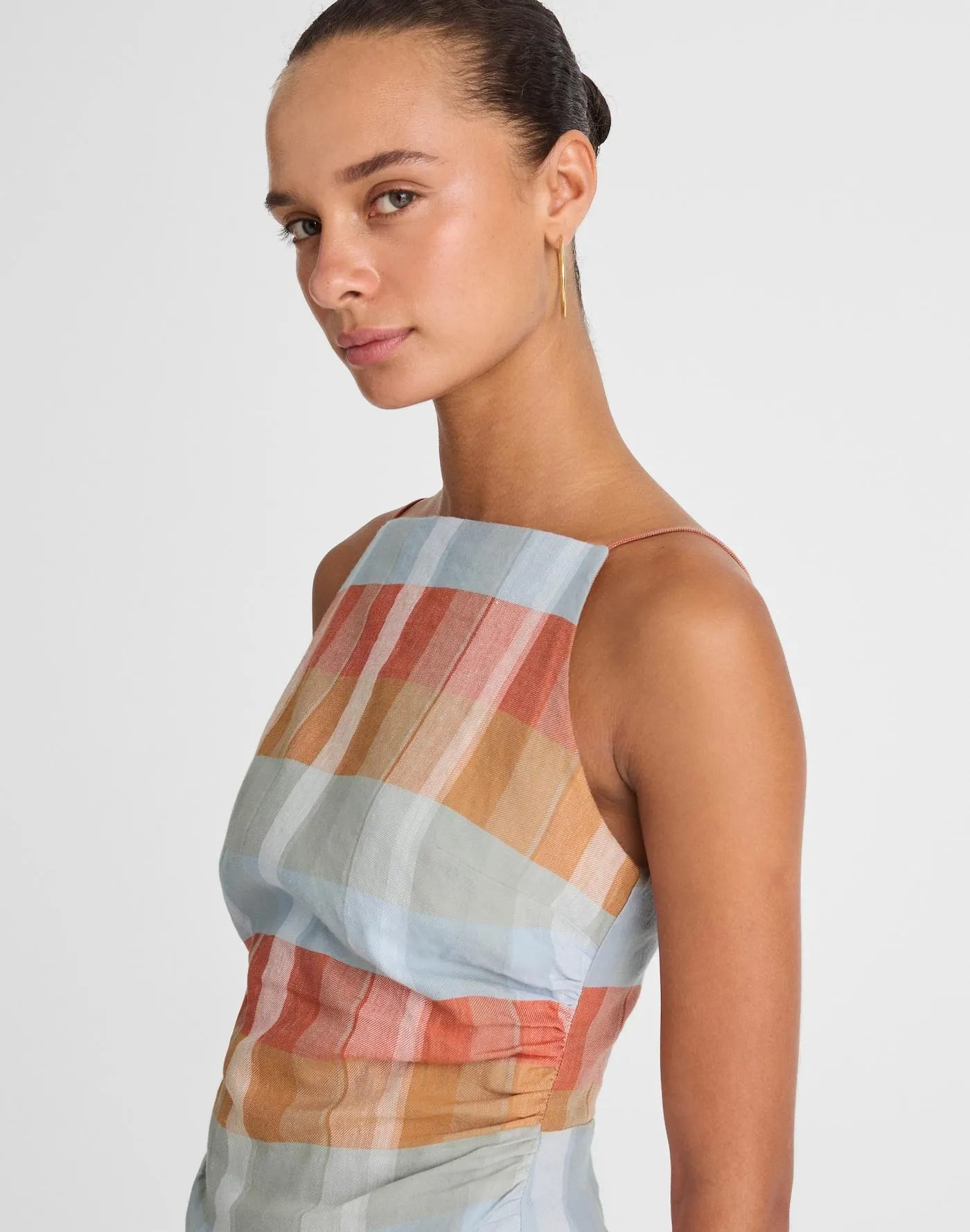 Ruched Squareneck Tank in Linen-Cotton