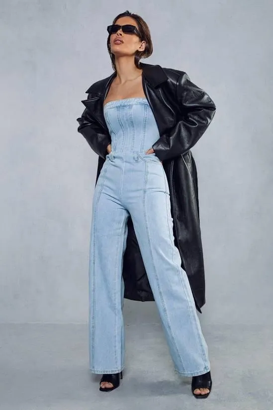 Bandeau Denim Wide Leg Jumpsuit