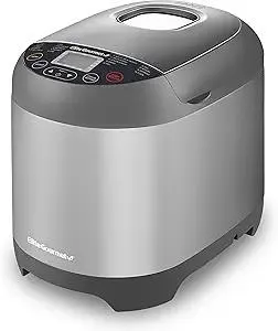 Elite Gourmet EBM8103SS Programmable Bread Maker Machine, 3 Loaf Sizes, 19 Menu Functions Gluten Free White Wheat Rye French and more, 2 Lb, Stainless Steel
