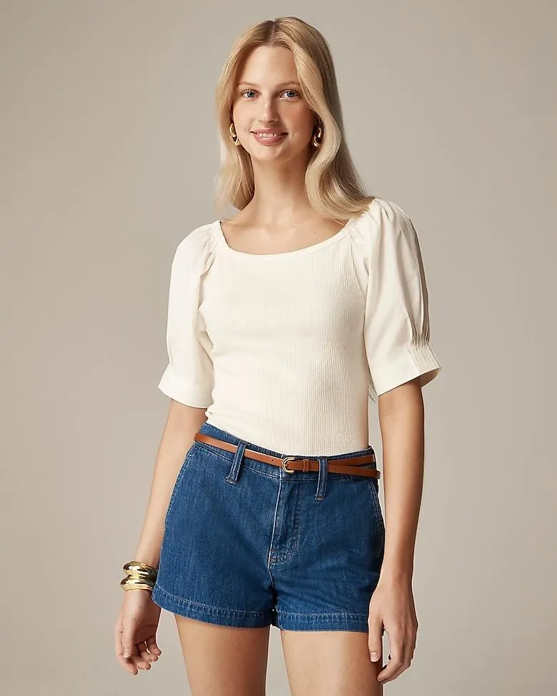 Vintage rib top with cotton poplin puff sleeves