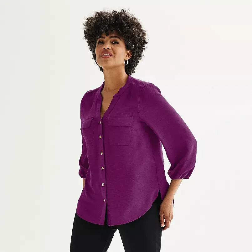 Women's Croft & Barrow® Y-Neck Blouse
