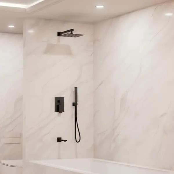 Crozet 3-Spray Wall Mount Tub and Handheld Shower Head Shower Faucet 2.5 GPM in. Matte Black (Valve Included)