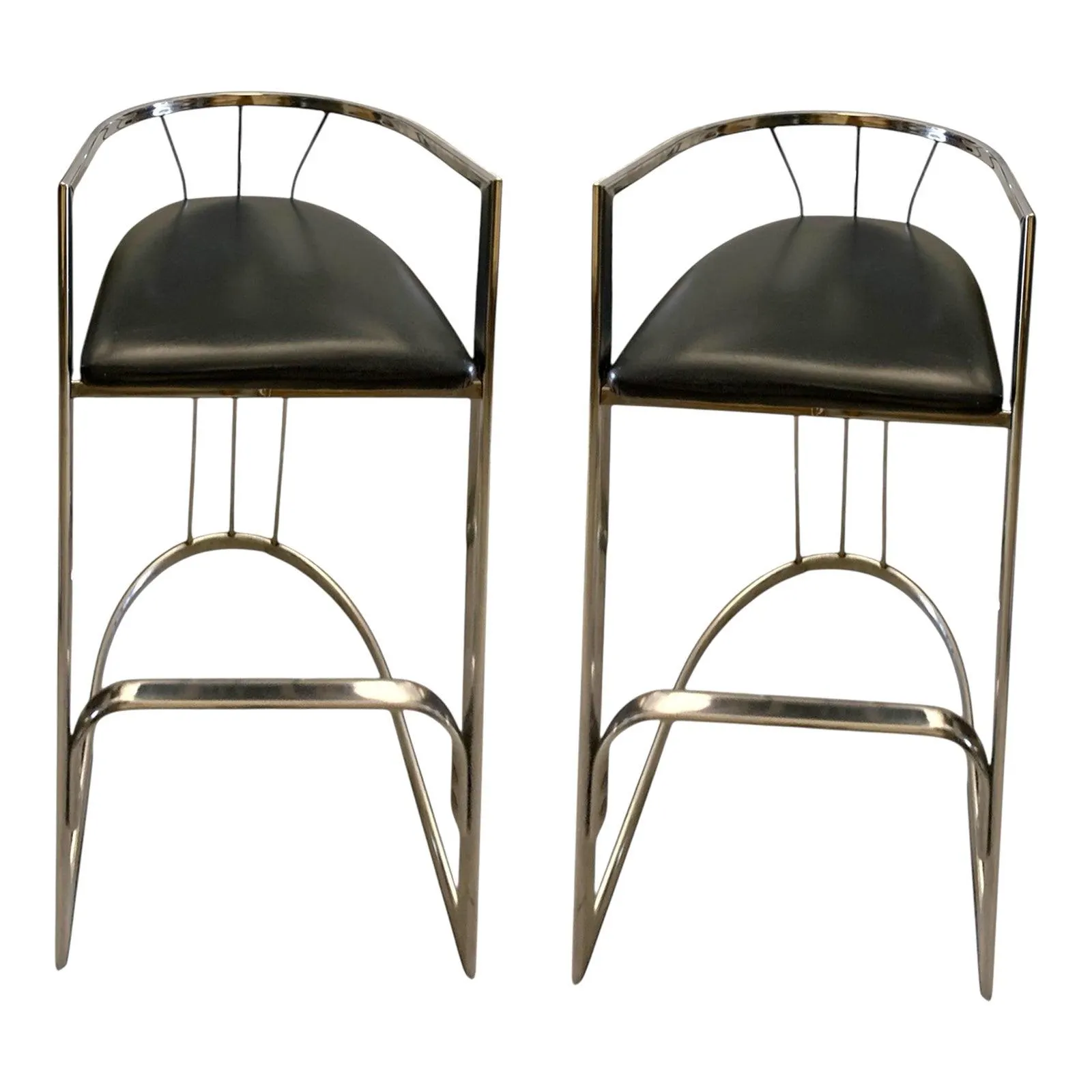 1970s Leather and Chrome Modern Style Bar Stools- Set of 2