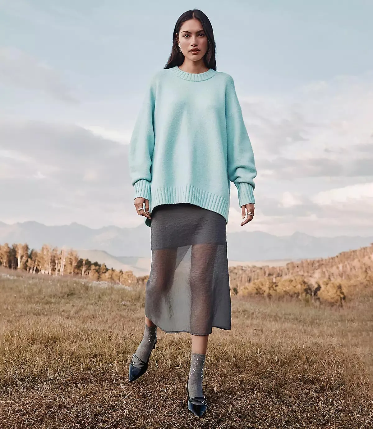 Sheer Overlay Midi Skirt