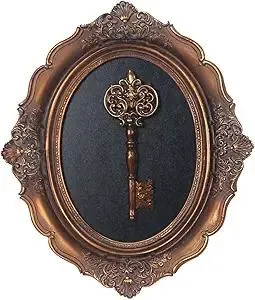 S-MANTIS Vintage Wall Sculpture, Antique Pediment, Hallway Wall Art, Hand Painted Wall Decoration With Embossed Intricate Key Design, Oval Aesthetic Room Décor, Gallery, Unique Gift (Antique Gold-Key)