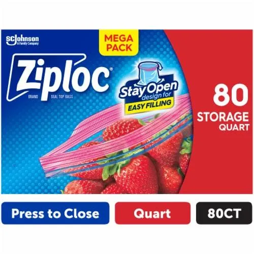 Ziploc® Quart Storage Bags, Stay Open Design, Easy to Fill, 80 count